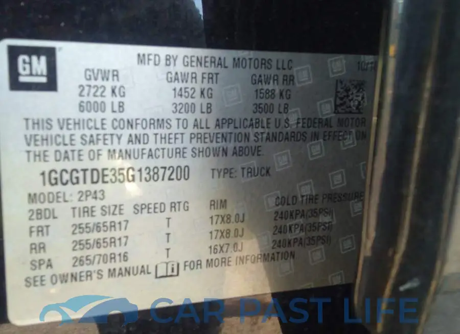 1GCGTDE35G1387200# 9