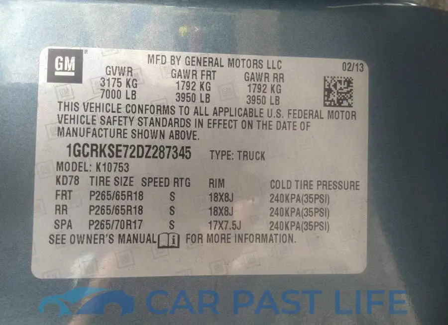 1GCRKSE72DZ287345# 9