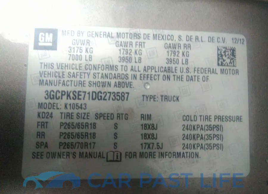 3GCPKSE71DG273587# 9