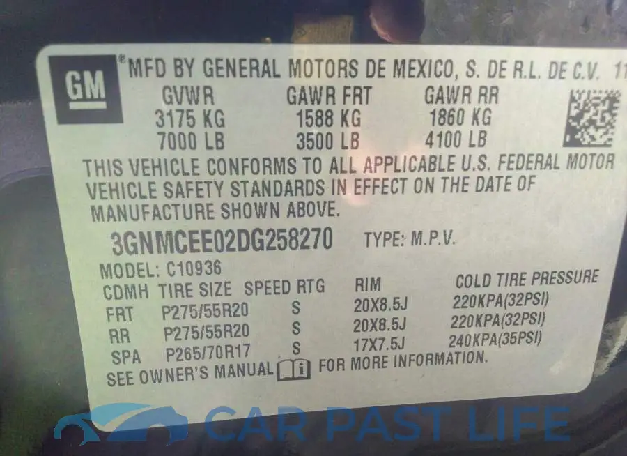 3GNMCEE02DG258270# 9
