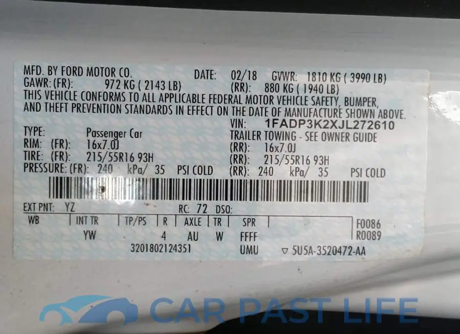 1FADP3K2XJL272610# 9