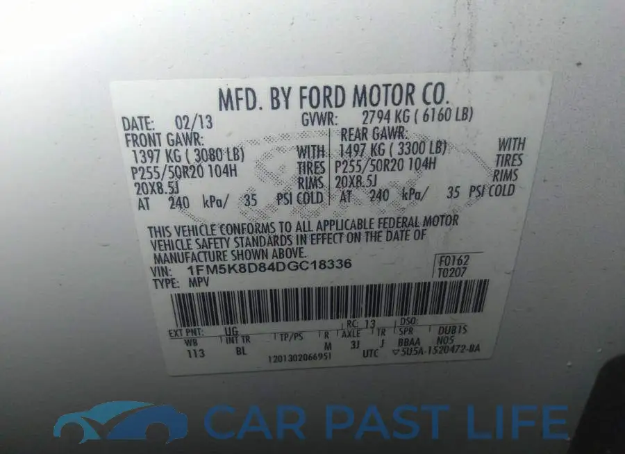 1FM5K8D84DGC18336# 9