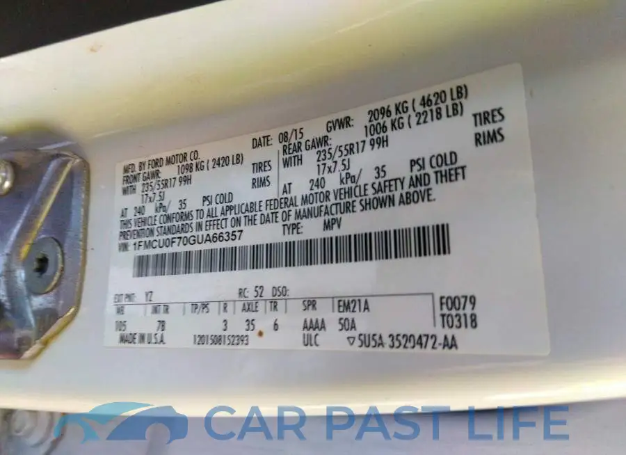 1FMCU0F70GUA66357# 9