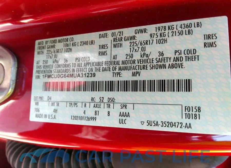1FMCU0G64MUA31239# 9