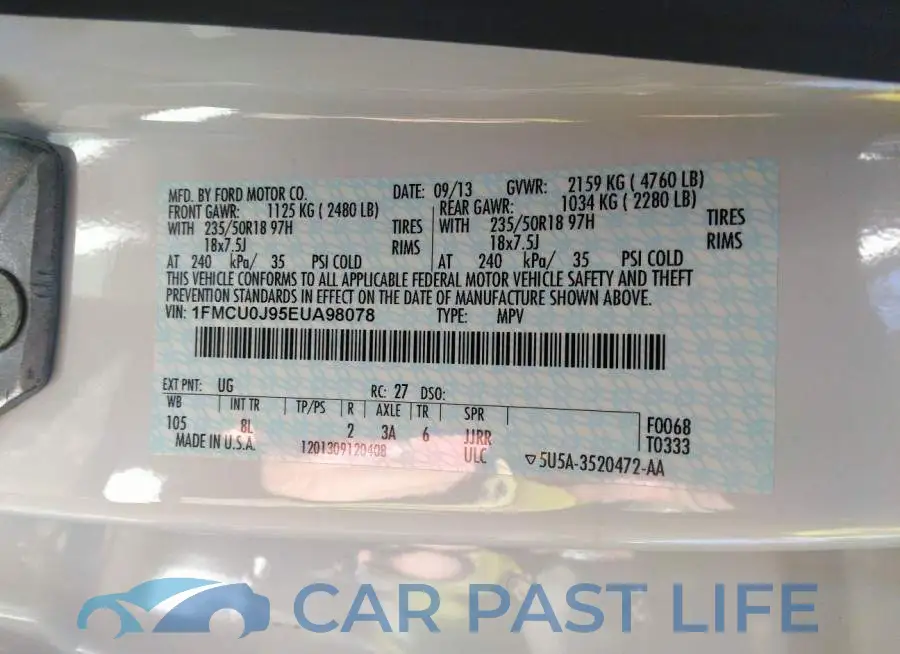 1FMCU0J95EUA98078# 9