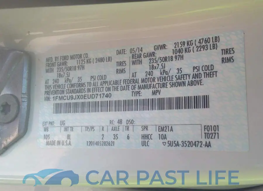 1FMCU9JX0EUD71740# 9