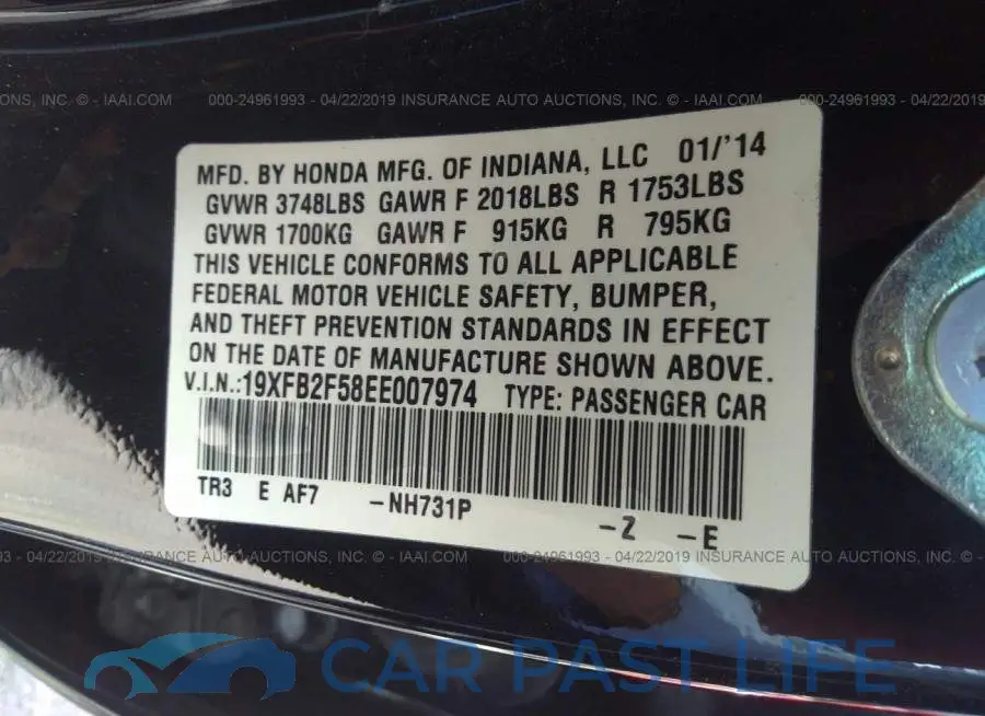 19XFB2F58EE007974# 9