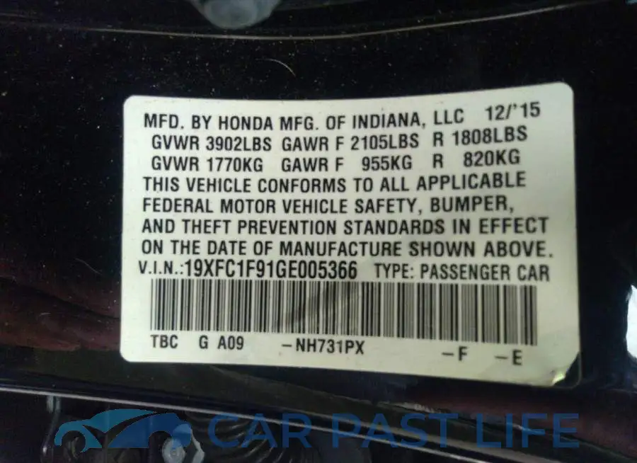 19XFC1F91GE005366# 9