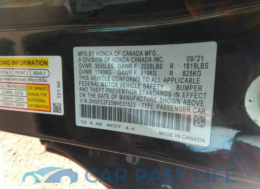 2HGFE2F25NH531523# 9