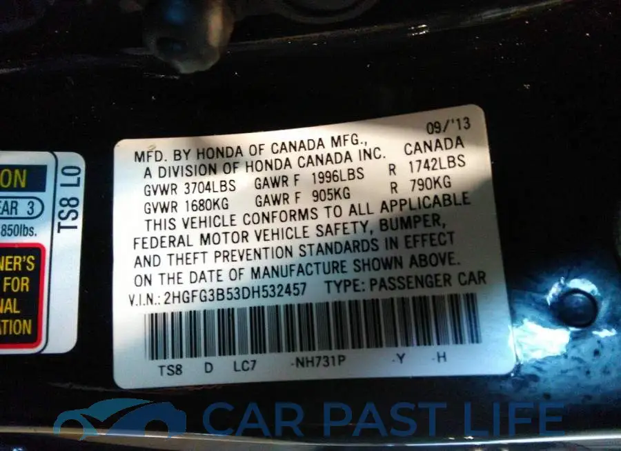 2HGFG3B53DH532457# 9