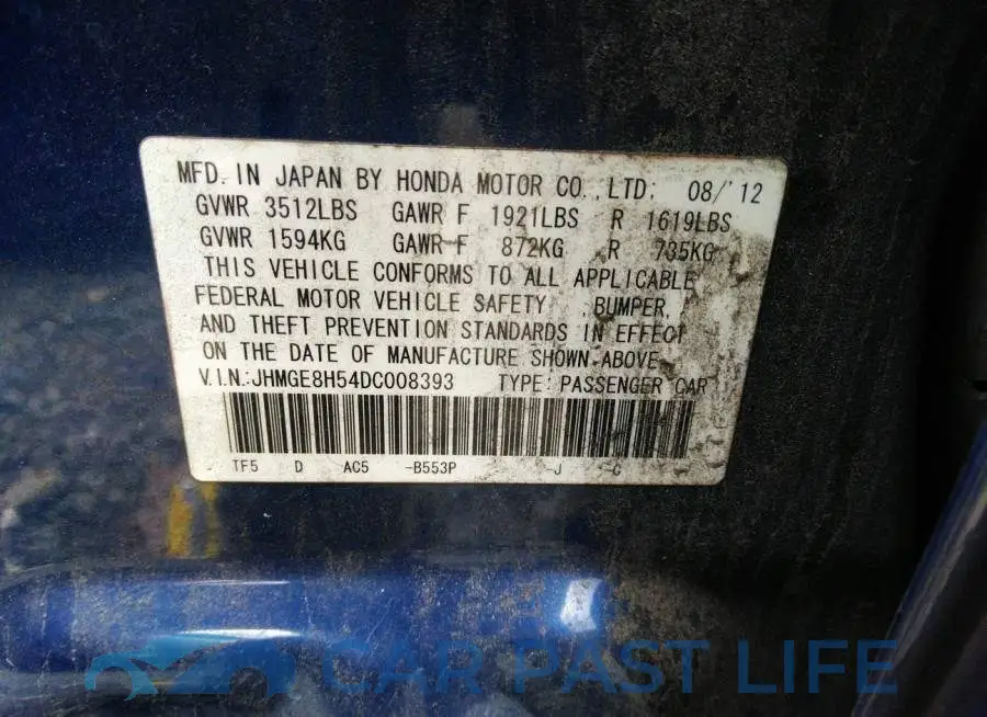 JHMGE8H54DC008393# 9