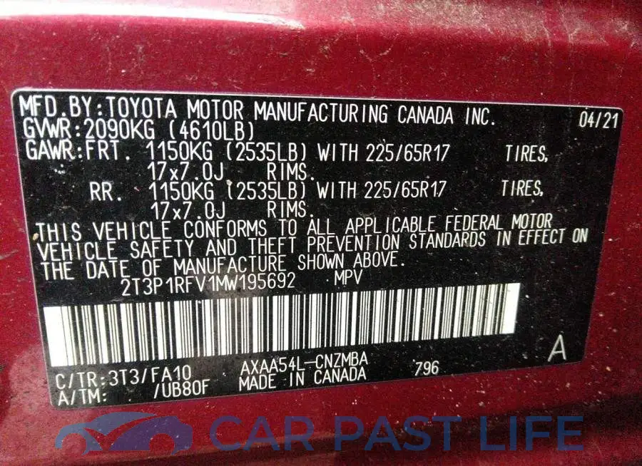 2T3P1RFV1MW195692# 9