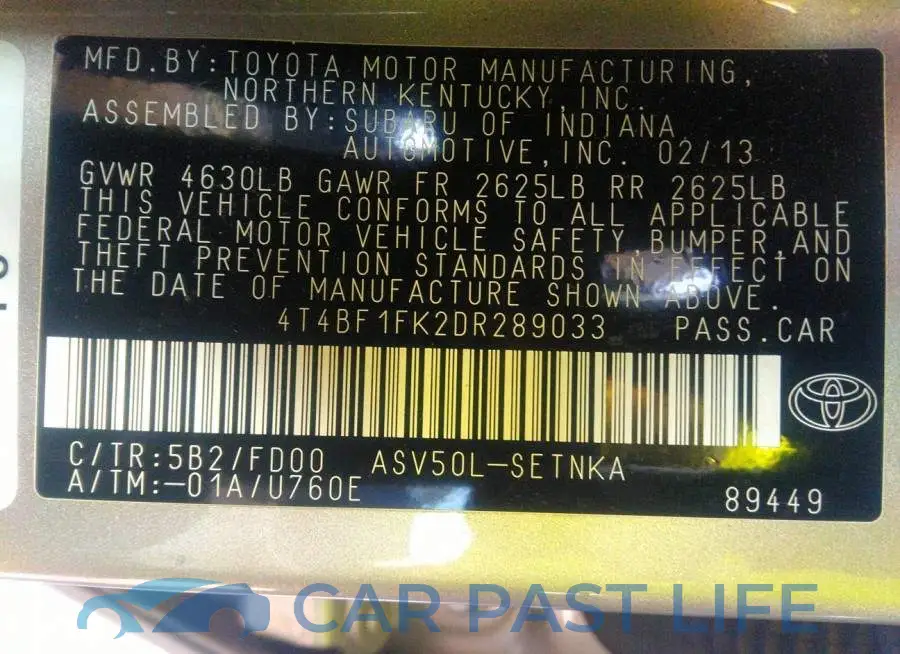 4T4BF1FK2DR289033# 9