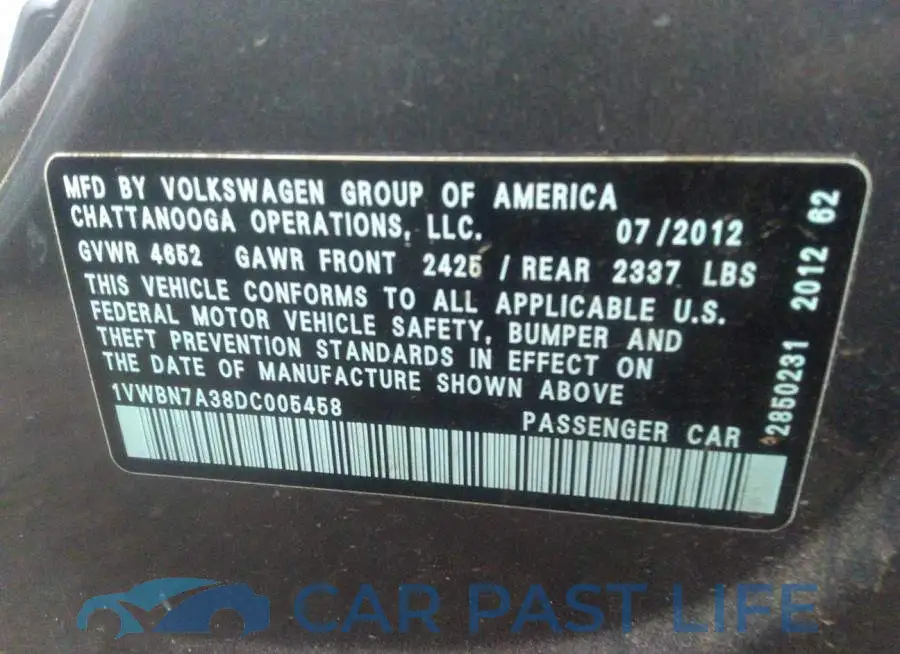 1VWBN7A38DC005458# 9