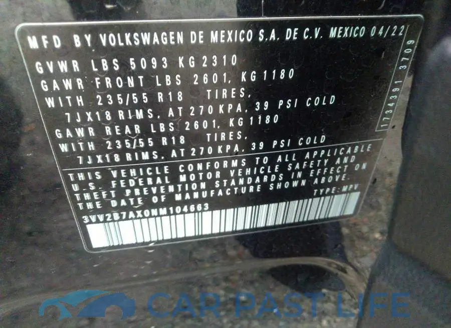 3VV2B7AX0NM104663# 9