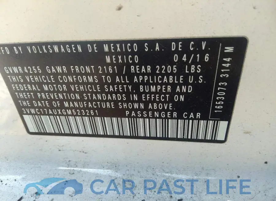 3VWC17AUXGM523261# 9