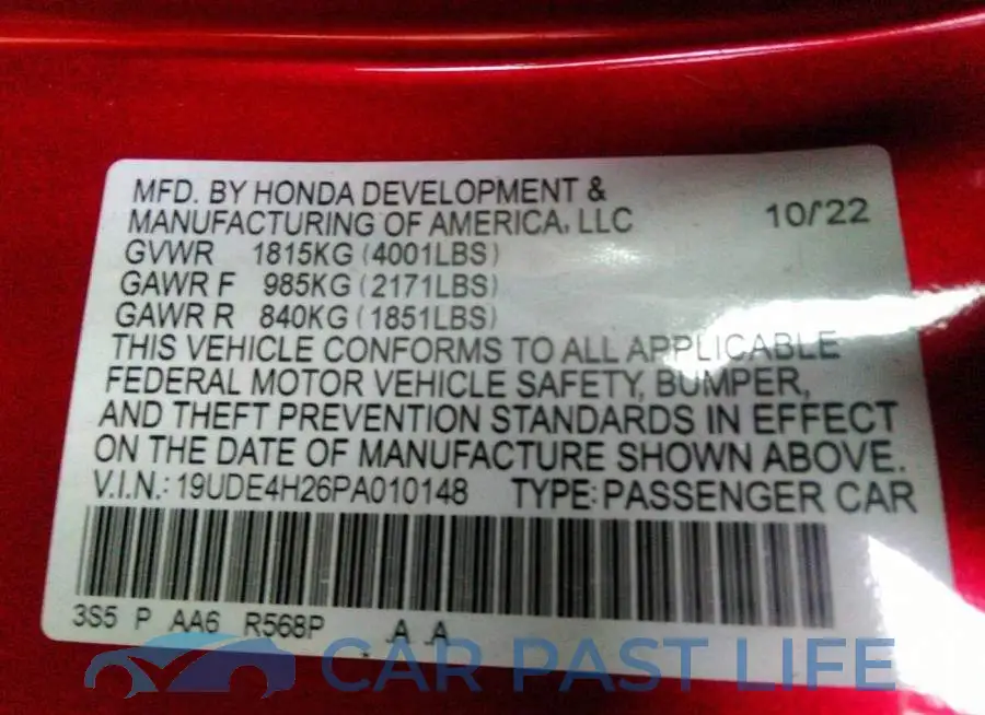 19UDE4H26PA010148# 9