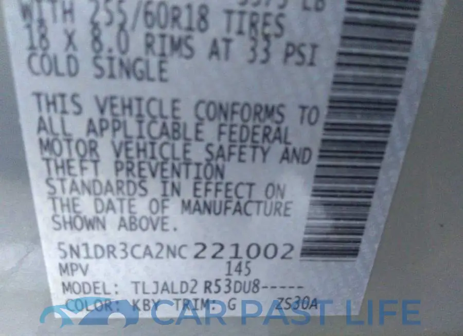 5N1DR3CA2NC221002# 9