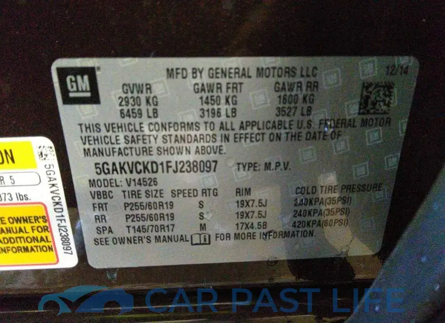 5GAKVCKD1FJ238097# 9