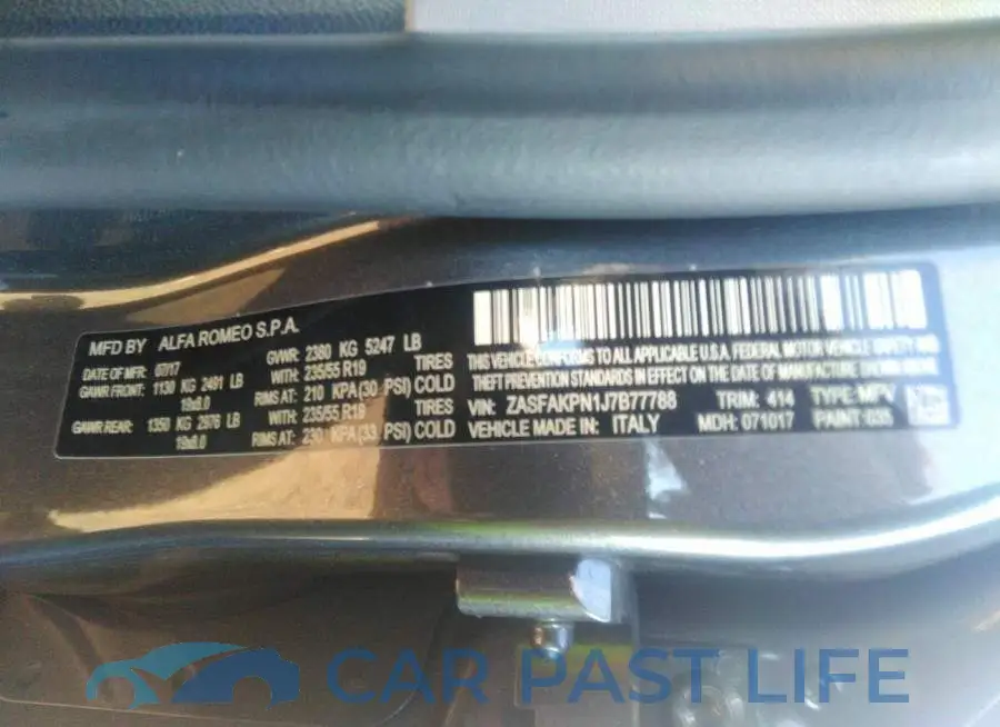 ZASFAKPN1J7B77788# 9