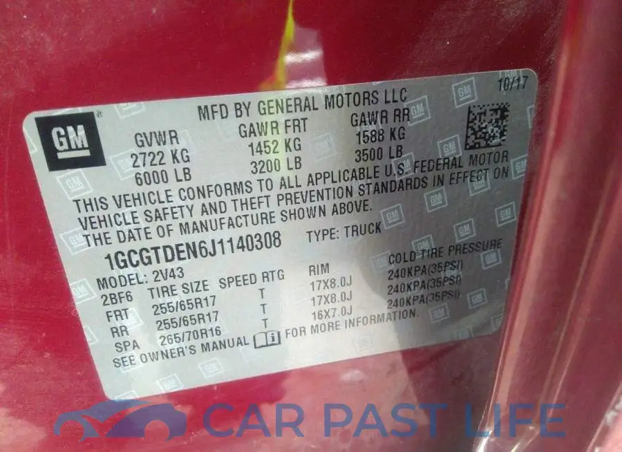 1GCGTDEN6J1140308# 9