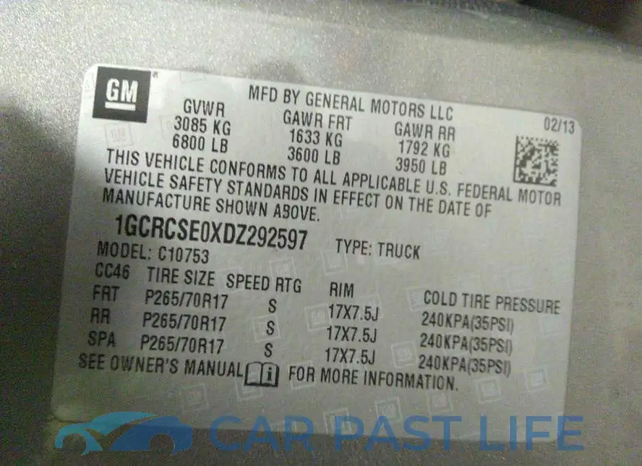 1GCRCSE0XDZ292597# 9