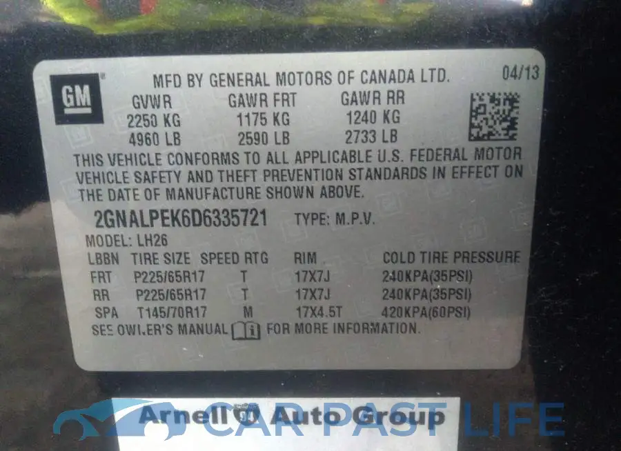 2GNALPEK6D6335721# 9