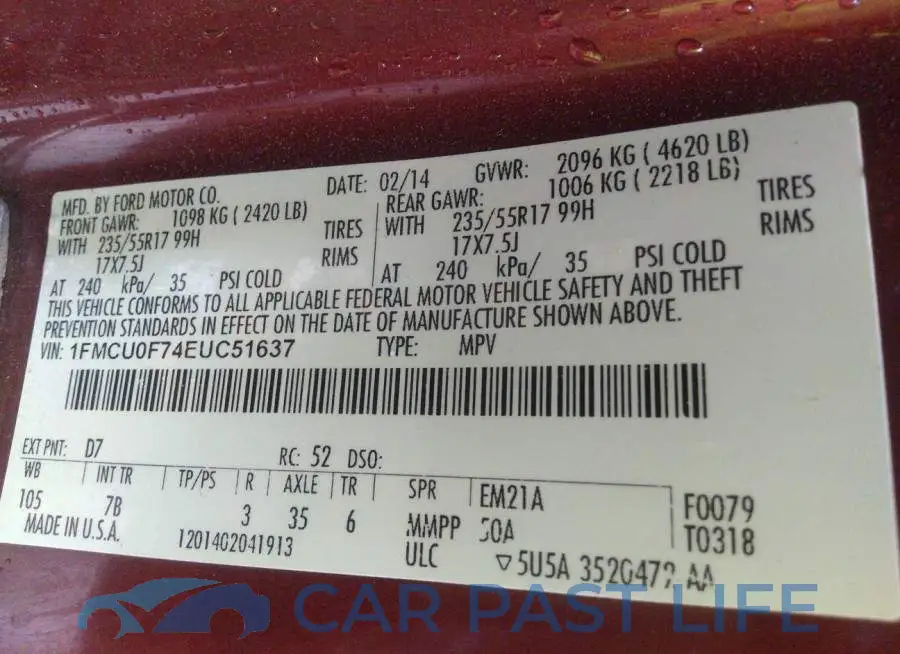 1FMCU0F74EUC51637# 9