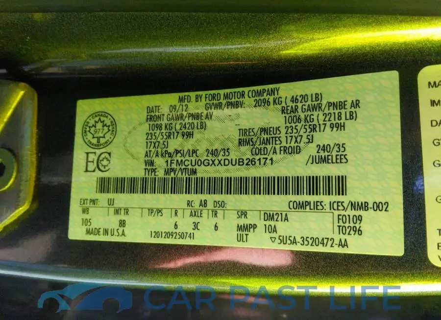 1FMCU0GXXDUB26171# 9