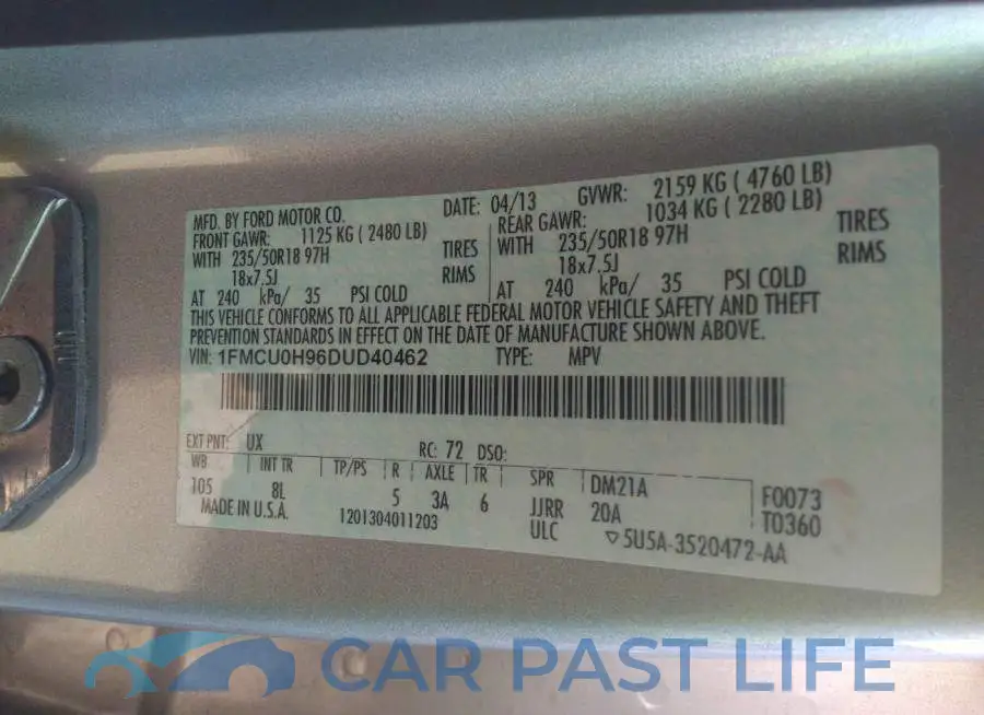 1FMCU0H96DUD40462# 9