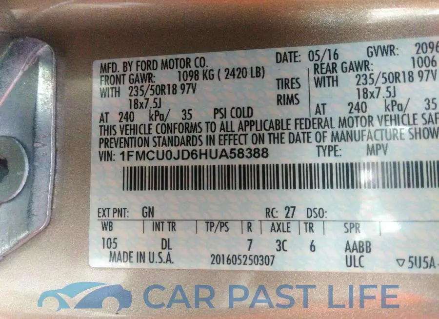 1FMCU0JD6HUA58388# 9