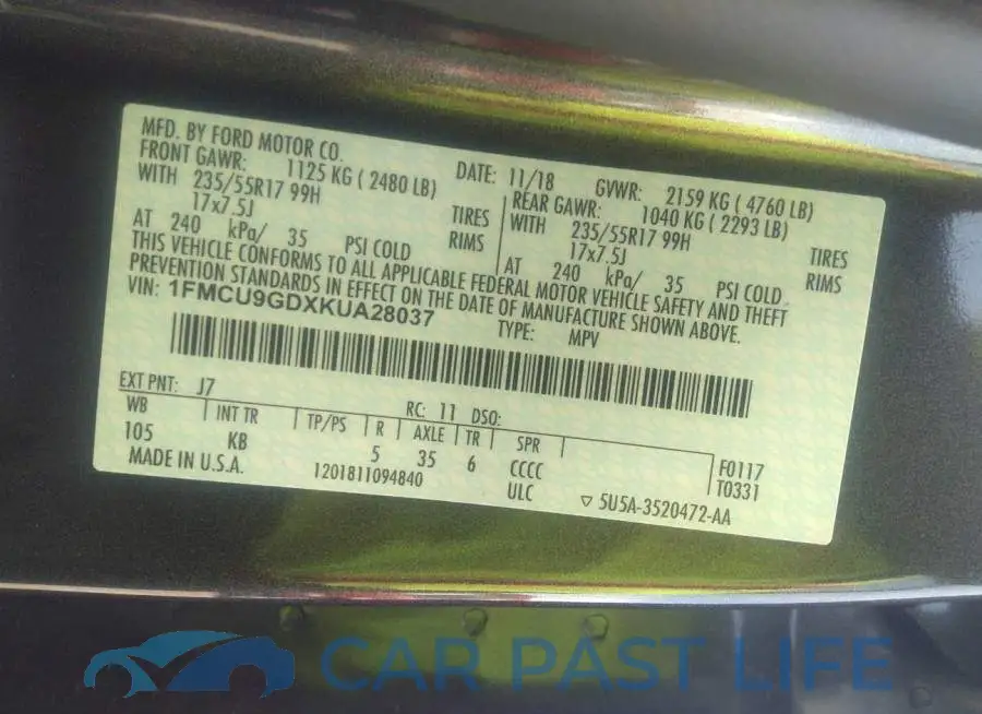 1FMCU9GDXKUA28037# 9