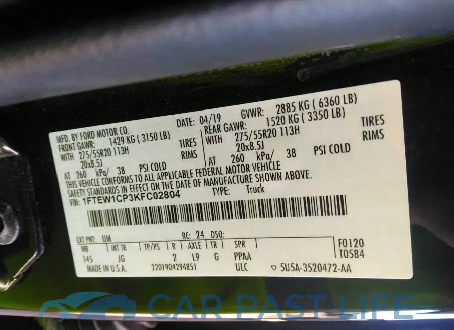 1FTEW1CP3KFC02804# 9