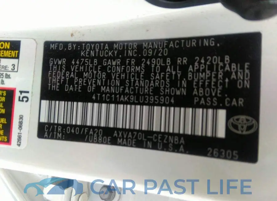 4T1C11AK9LU395904# 9