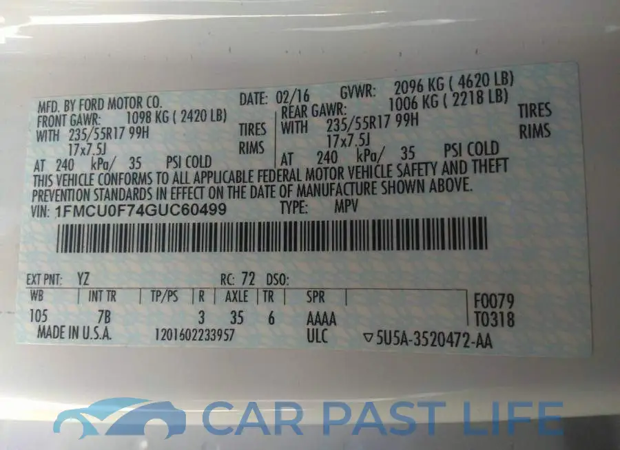 1FMCU0F74GUC60499# 9