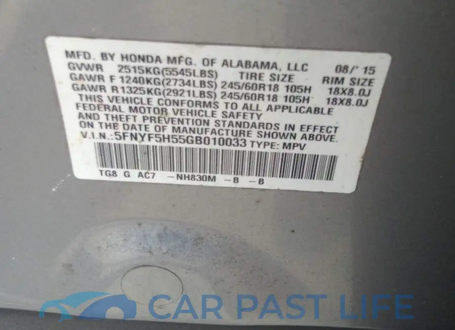 5FNYF5H55GB010033# 9