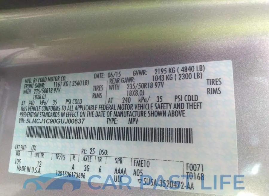 5LMCJ1C90GUJ00637# 9