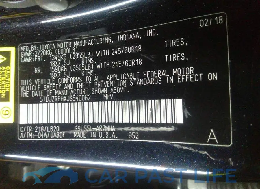 5TDJZRFHXJS540062# 9