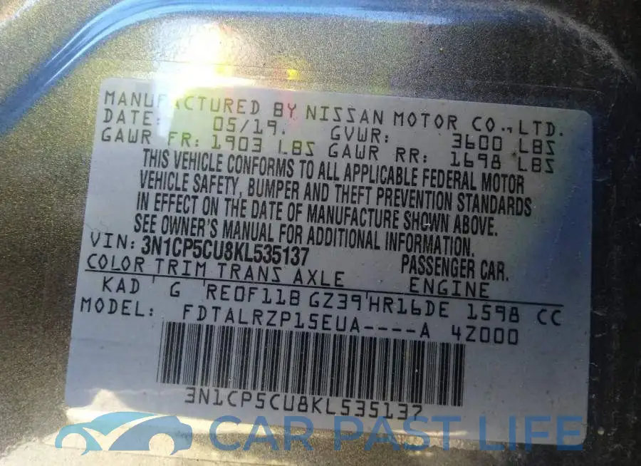 3N1CP5CU8KL535137# 9