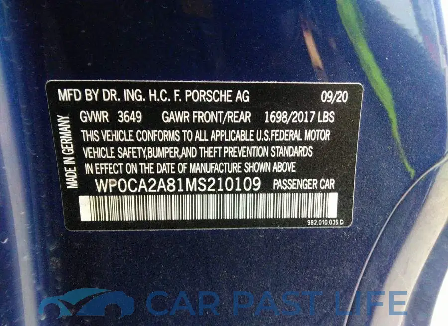 WP0CA2A81MS210109# 9