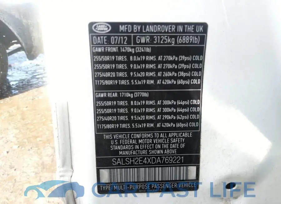 SALSH2E4XDA769221# 9