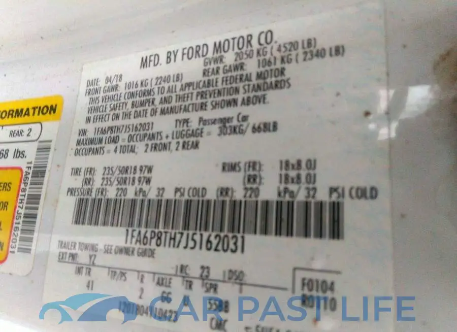 1FA6P8TH7J5162031# 9