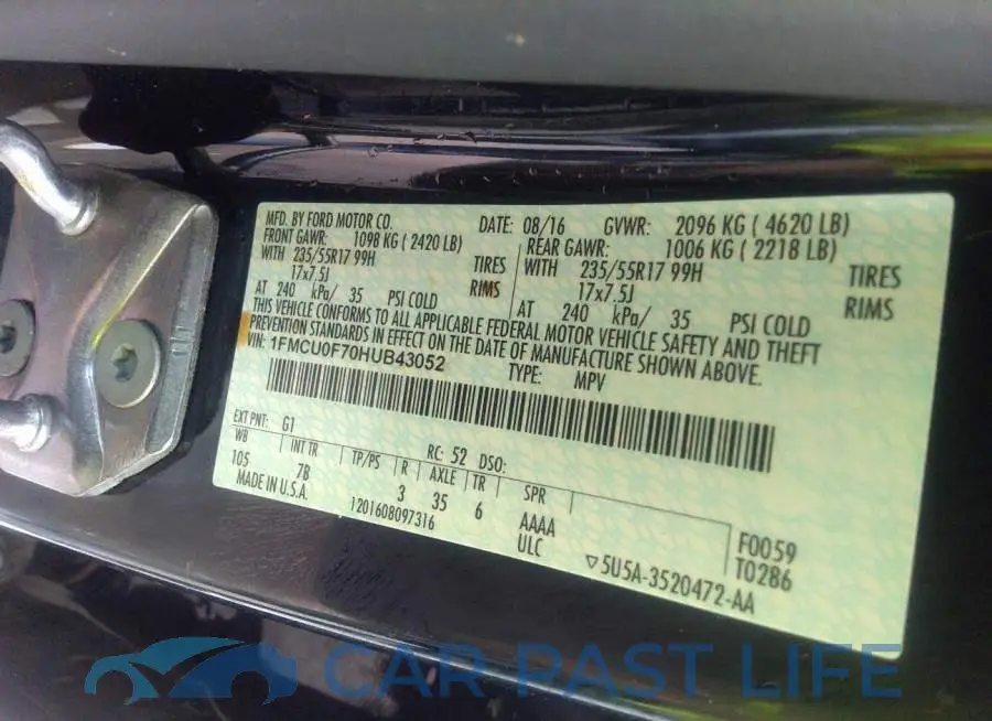1FMCU0F70HUB43052# 9