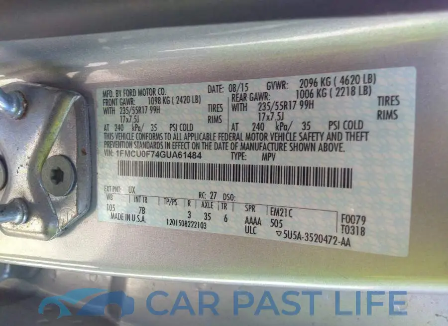 1FMCU0F74GUA61484# 9