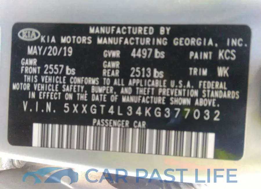 5XXGT4L34KG377032# 9