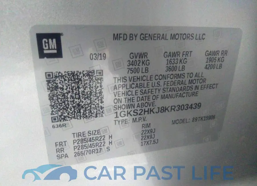 1GKS2HKJ8KR303439# 9