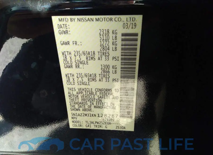 5N1AZ2MJ1KN128287# 9