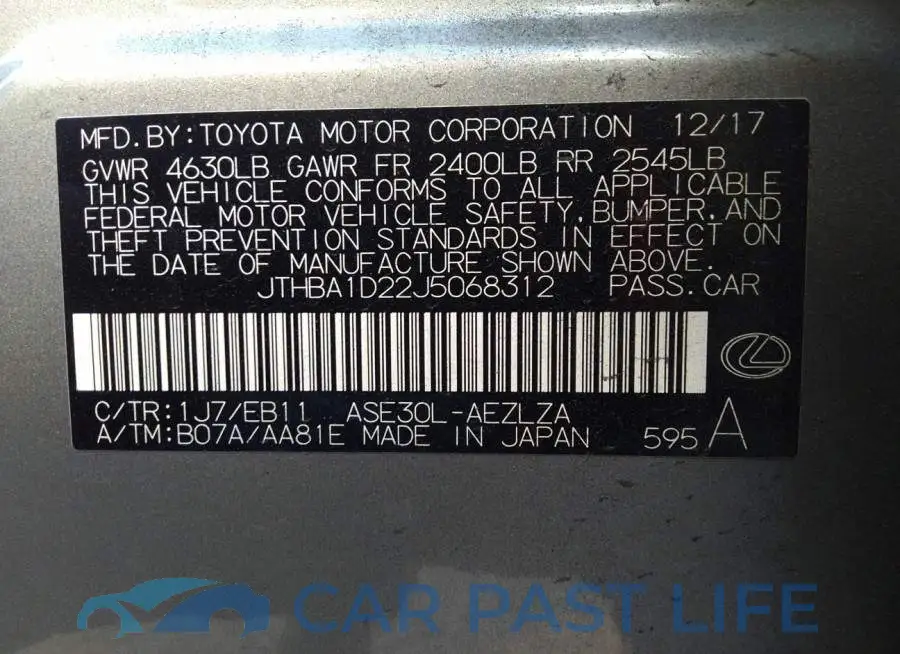 JTHBA1D22J5068312# 9