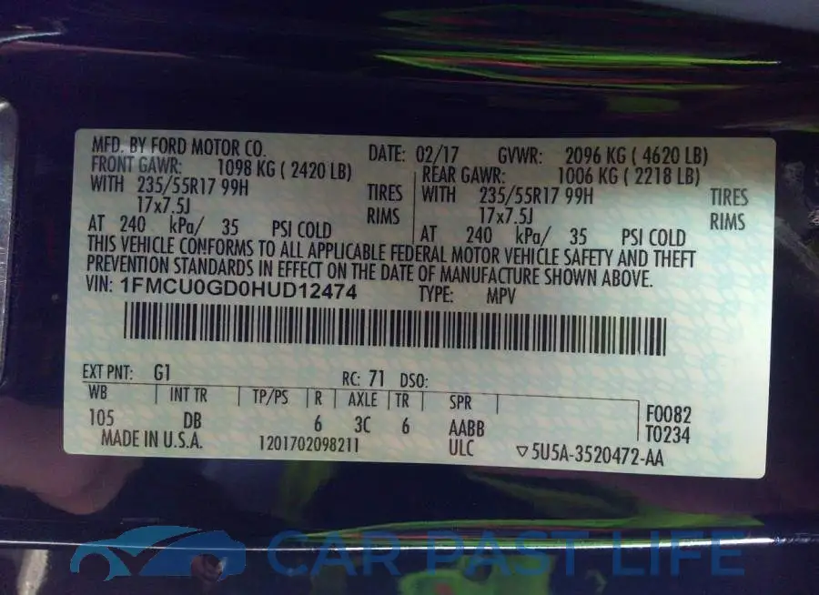 1FMCU0GD0HUD12474# 9