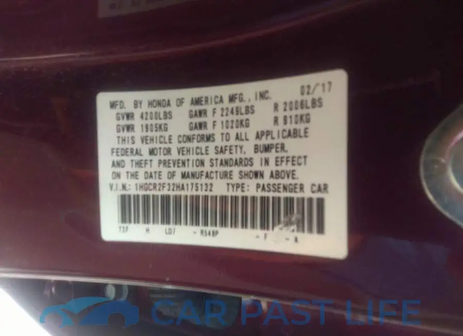 1HGCR2F32HA175132# 9